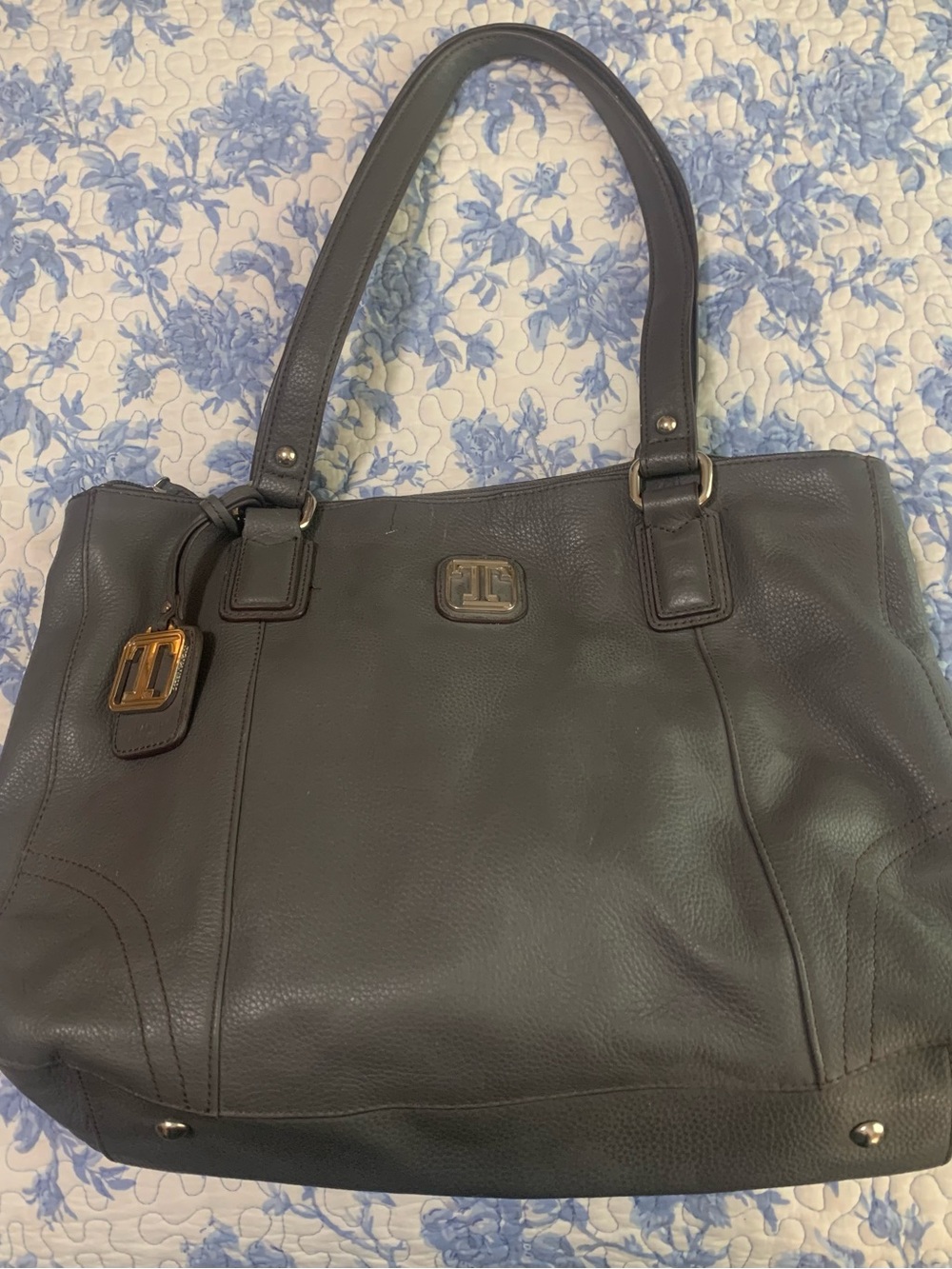 Tignanello Charcoal Gray Pebbled Leather Shoulder Bag